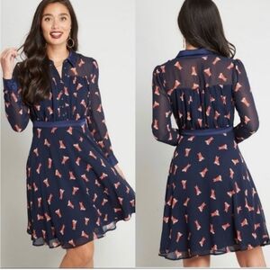 Modcloth Long Sleeve Chiffon Shirt Dress in Foxes